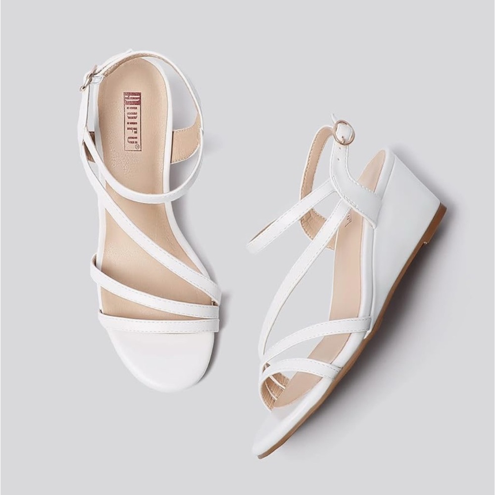 IDIFU Women's Wedge Heel Sandal Dress Low Strappy